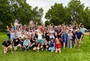 image of team participating in corporate team building activities.